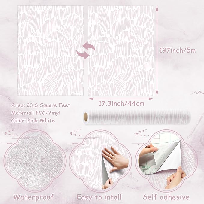 Theper Pink Striped Wallpaper Peel and Stick Wallpaper Boho 17.3"×197" Simple - Image 3