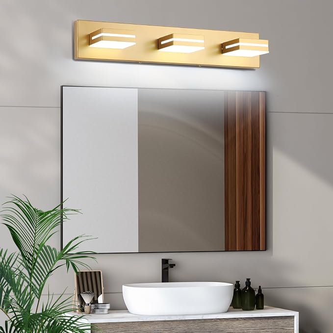 SineRise LED Modern Bathroom Vanity Light Fixtures, Matte Gold Modern Acrylic - Image 8