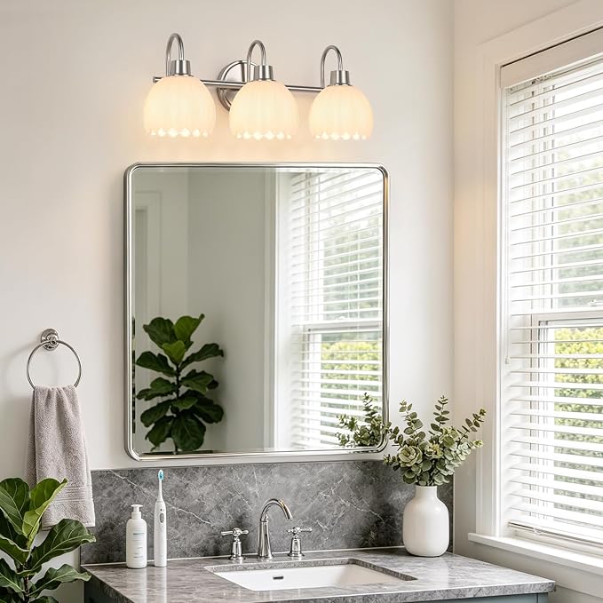 Bathroom Light Fixtures, 3-Light Brushed Nickel Bathroom Vanity Light Over - Image 7