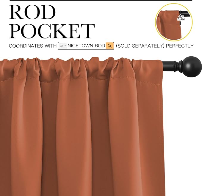 NICETOWN Kitchen Curtains, Burnt Orange, Short Blackout Curtains & Drapes - Image 2