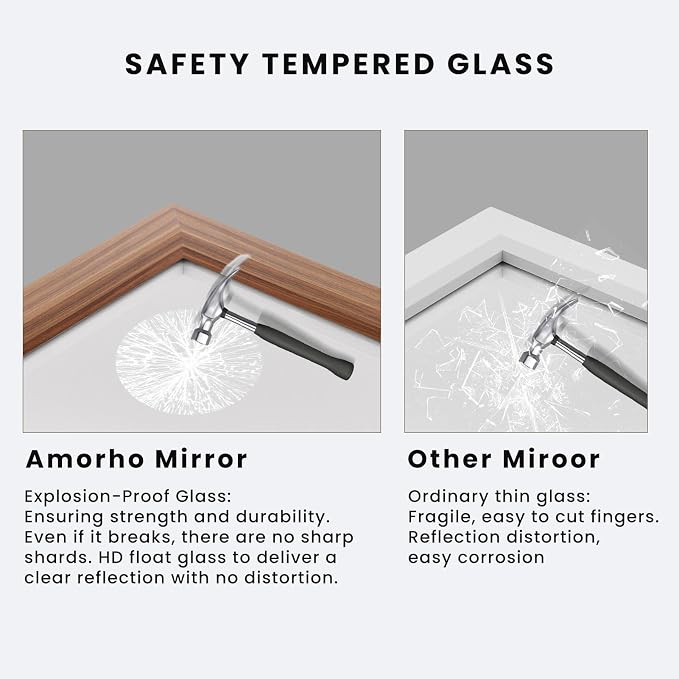 Amorho Bathroom Mirror, 60 X36 Inch Wall Mirror, Walnut Wood Grain Metal Framed - Image 4