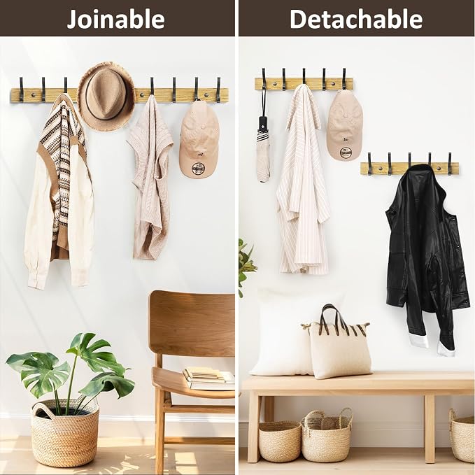 Optish Coat Rack Wall Mount, 16.5 Inches Wood Coat Hooks Wall Mount, Wall Coat - Image 6