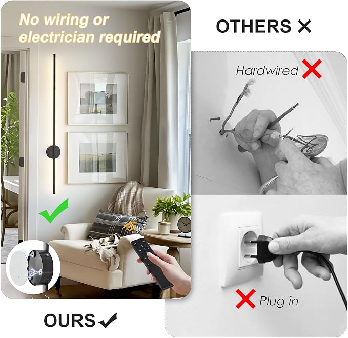 Battery Operated Modern Wall Sconces Set of Two, Rechargeable Wireless Wall - Image 2