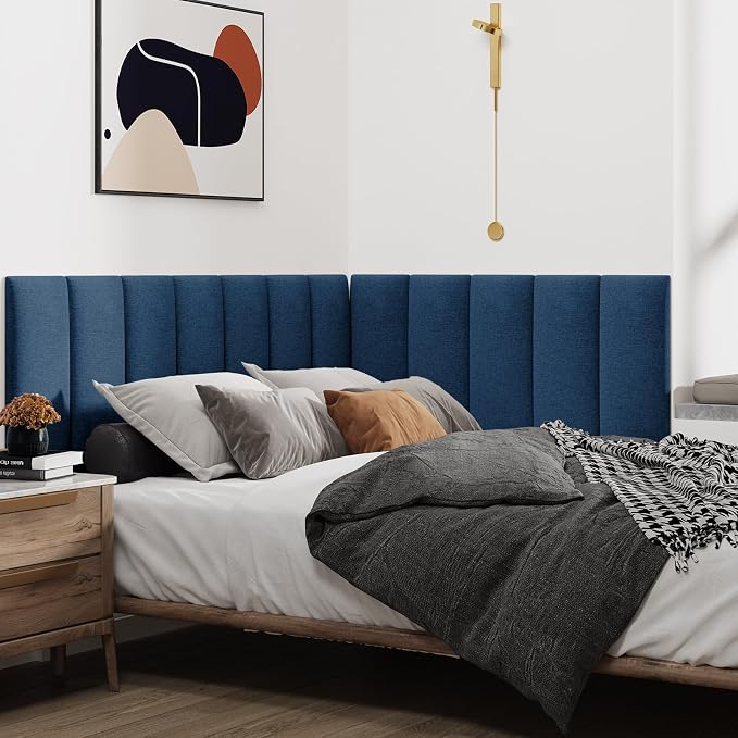 IFNOW Upholstered Wall Mounted Headboard, 3D Soundproof Wall Panels Peel and - Image 3