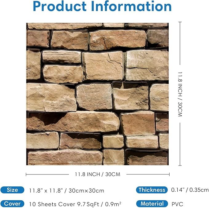 COMSTICKC Peel and Stick Faux Stone Wall Sticker Wall Panels, Not Real Stone - Image 3