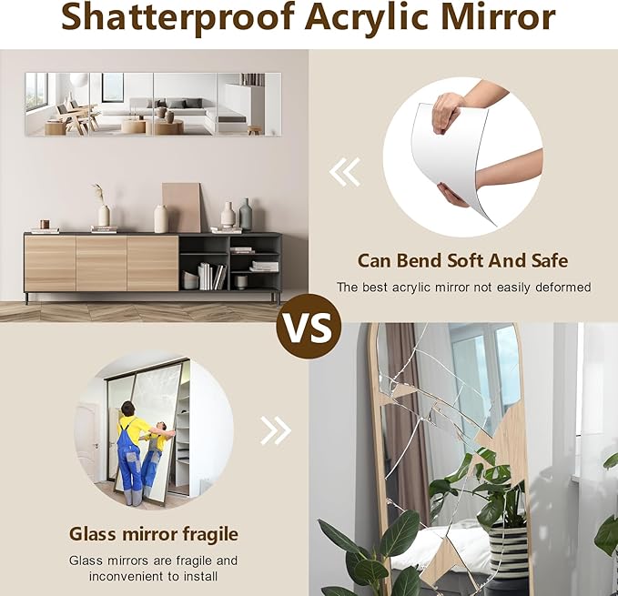 Full Length Mirror Tiles, 12x12 Inch Unbreakable Acrylic Squares - Image 4