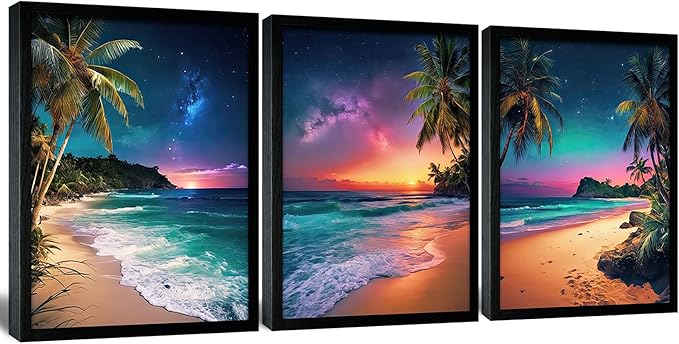 Beach Sunset Black Framed Wall Art by weiyiart