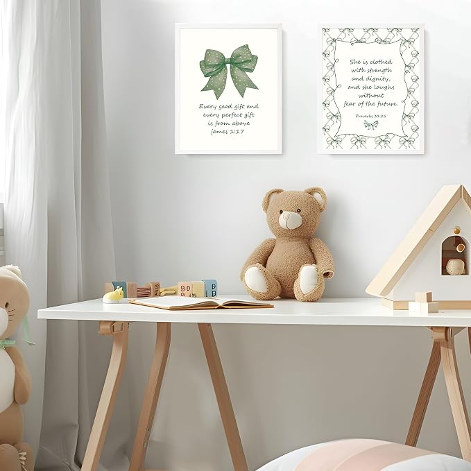 LARTSFRO Coquette Green Bow Jesus Wall Art Decor Posters, Olive Green Bow - Image 7