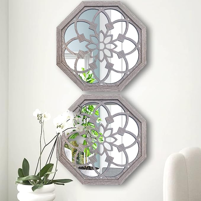 ZOLAPI 2 PCS 20 inch Octagon Wall-Mounted Mirrors, Vintage Farmhouse Mirror - Image 5