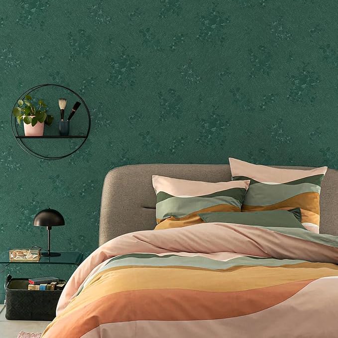 Dark Green Wallpaper Embossed Floral Peel and Stick Wallpaper 118inL78.7inW - Image 3