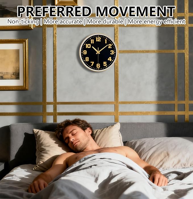 Modern Silent Wall Clock, 12 Inch Non-Ticking Battery Operated Clock, Round - Image 4