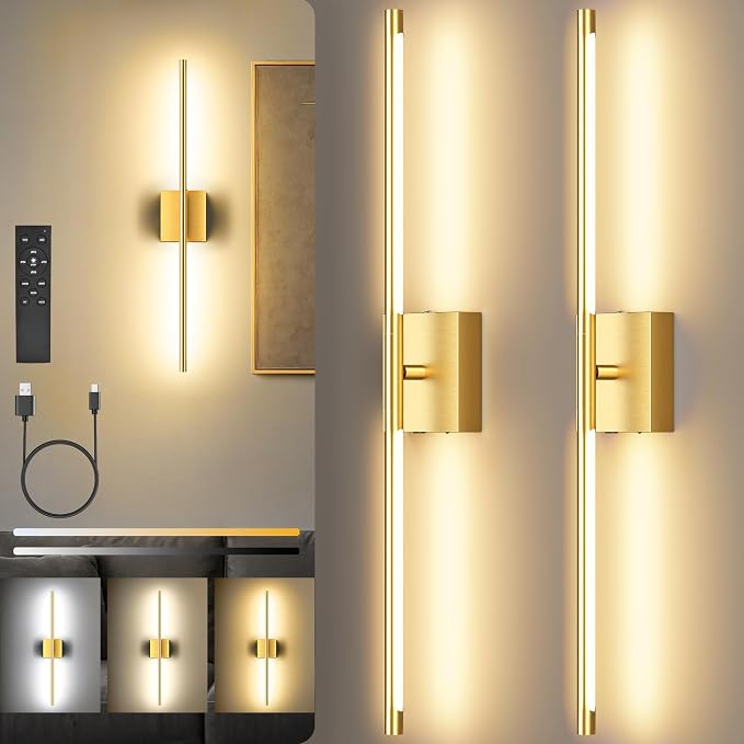 Battery Operated Wall Sconces Set of Two, 10000mAh Rechargeable Wall Lights by SyncGlow