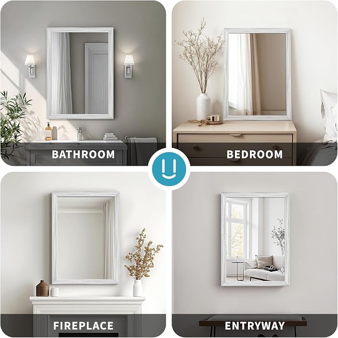 White Wood Effect Framed Wall Mirror, 24x36 Rectangle Mirror, Anti-desilvering - Image 8
