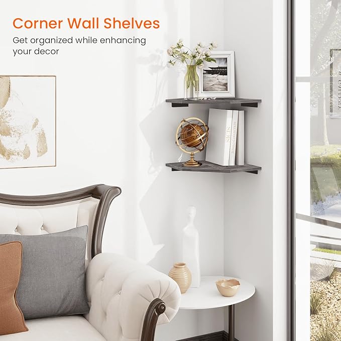 Homode Corner Shelf Wall Mount, Cable Box, Wood Hanging Storage Shelf Organizer - Image 4