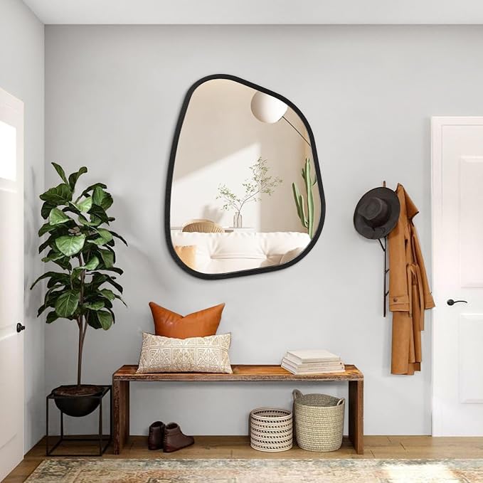 Irregular Bathroom Mirror Modern Oval Wall Mirror Asymmetrical Wooden Framed - Image 5