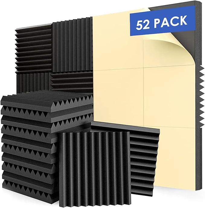 FONESO 52 Pack 1"×12"×12" Wedge Acoustic Foam Panels, High Density Soundproof by Foneso