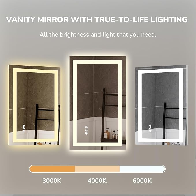 USHOWER LED Bathroom Mirror 48x36 Inch Tempered Glass - Image 4
