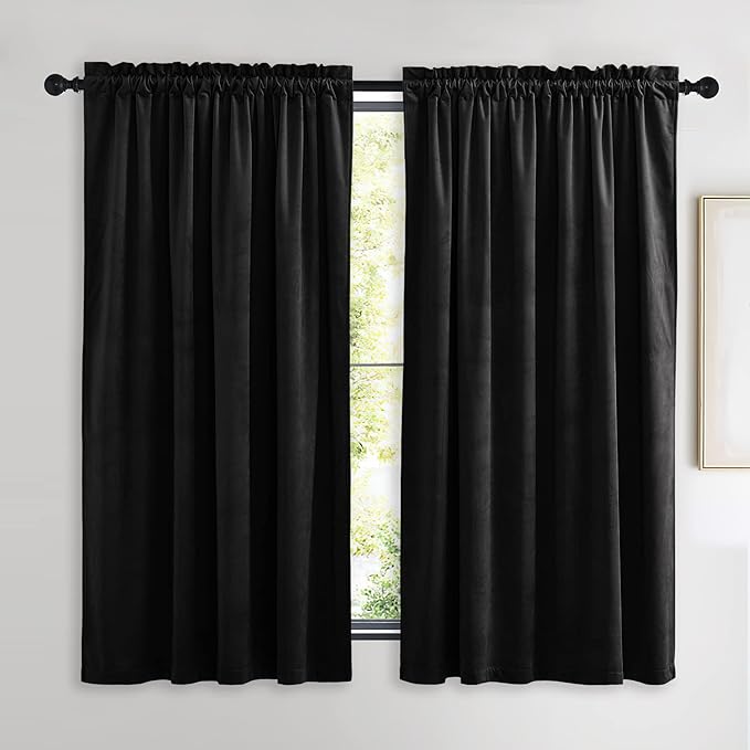 NICETOWN Black Out Velvet Curtains 63 inches Long, Solid Heavy Matt by NICETOWN
