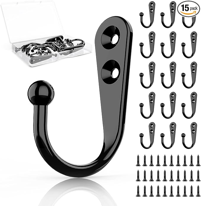 ZAYBOD 15Pcs Black Wall Mounted Coat Hooks, Hanger Hook by ZAYBOD