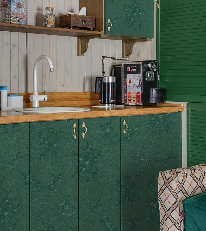 Dark Green Wallpaper Embossed Floral Peel and Stick Wallpaper 118inL78.7inW - Image 6