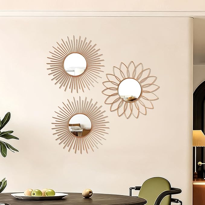 3 Pack Metal Mirrors for Wall Sunburst Wall Mirrors Home Décor Decorative - Image 7