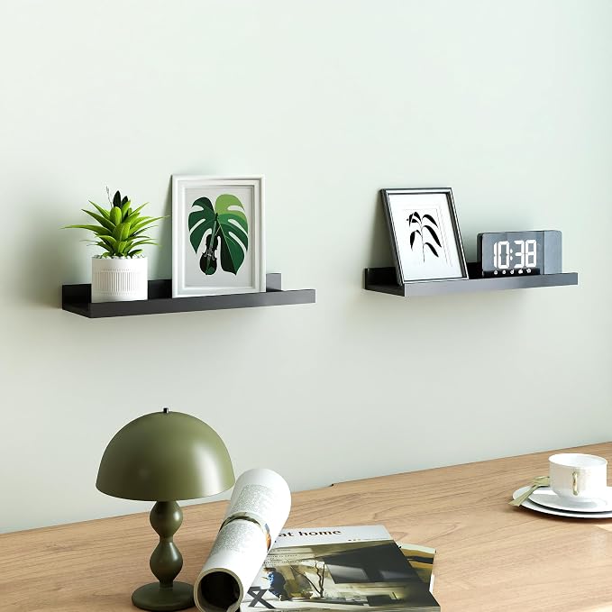 Black Floating Shelves for Wall Decor, Wall Mounted Wood Storage Shelf for - Image 2