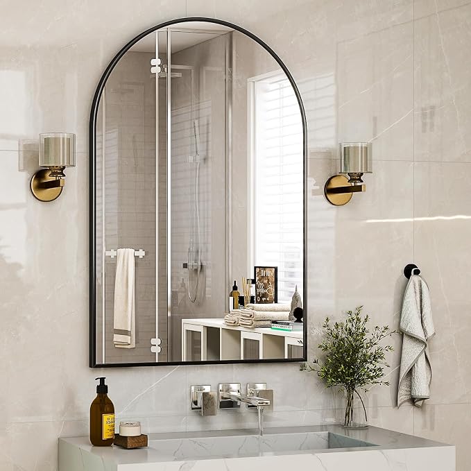 HARRITPURE Arched Wall Mirror – 30"x40" Arch Bathroom Mirror Metal Frame Vanity - Image 9