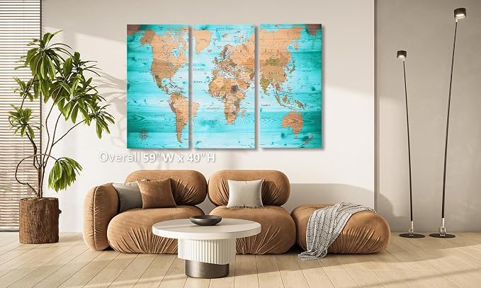 ZEYDRT Blue large world map wall decoration can be directly hung 40‘x20 inx3 - Image 5