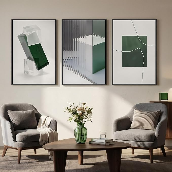 Large Framed Green and White Abstract Wall Art - Image 4