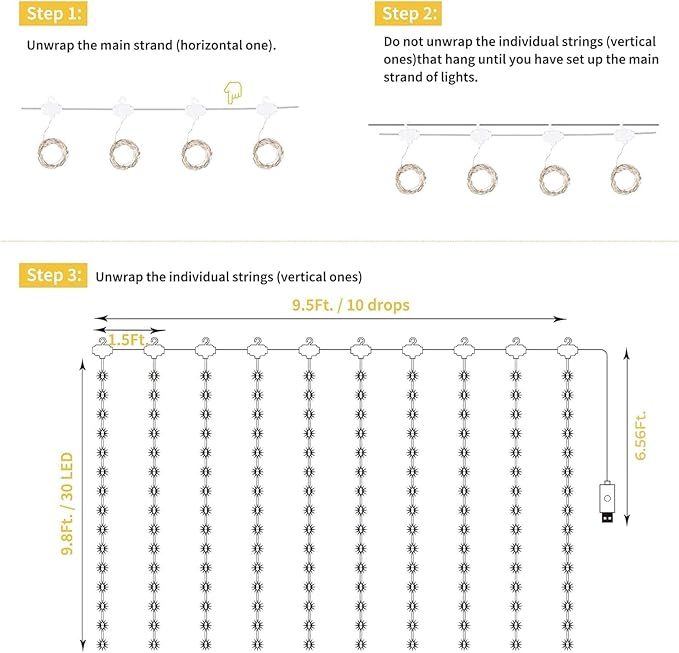 Minetom Curtain Lights, 300 LED Dimmable Fairy Lights - Image 4