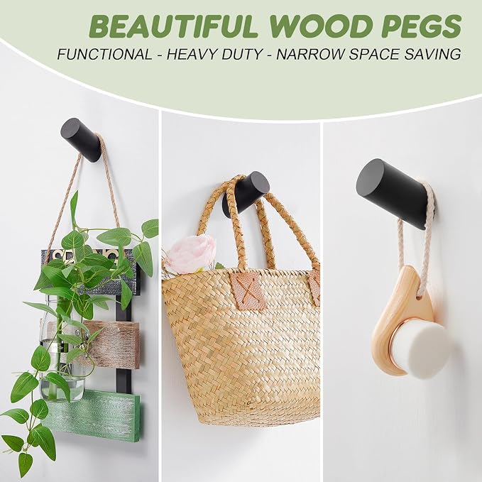 Felidio Wood Wall Hooks, 4 Pack Coat Hooks Wall Mounted, Rustic Wooden Heavy - Image 2