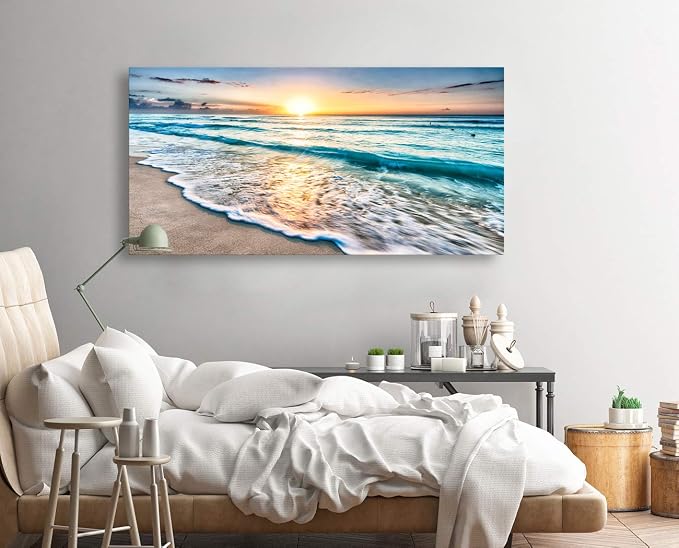 Baisuart S02275 Canvas Prints Wall Art Beach Sunset Ocean Waves Nature Pictures - Image 4