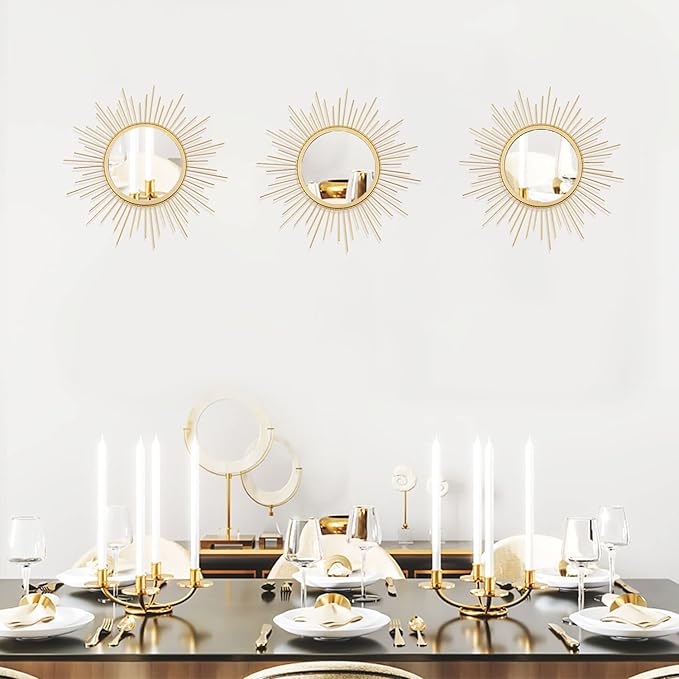 3 Pack Metal Mirrors for Wall Sunburst Wall Mirrors Home Décor Decorative - Image 6