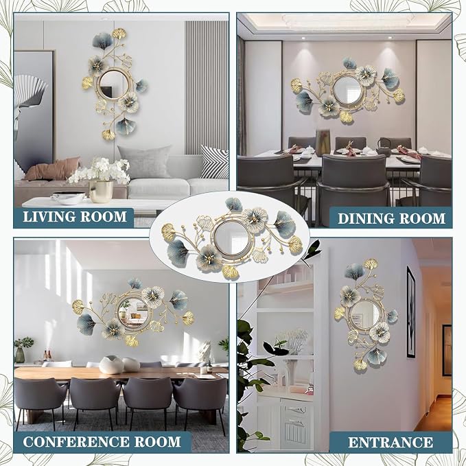 Metal Wall Mirrors Decor, Large Ginkgo Leaf Wall-Mounted Mirrors, Big Wall - Image 6