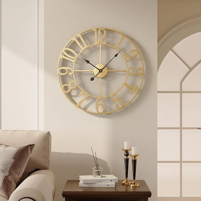 Large Wall Clock Gold Clocks for Living Room, 24 Inch Decorative Wall Clocks - Image 3