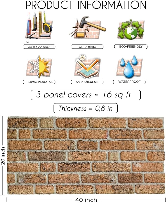 IZODEKOR 3D Wall Panels Brick Effect - Image 2