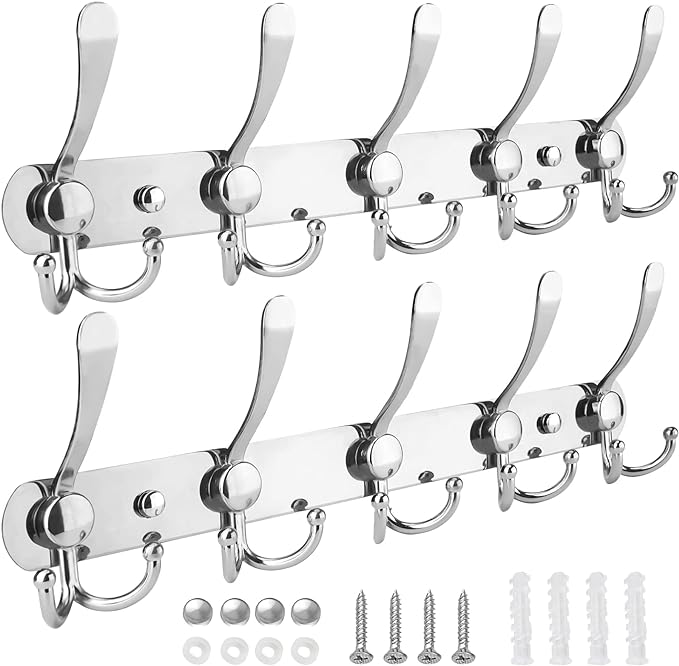 TICONN Wall Mounted Coat Rack, Five Heavy Duty Tri Hooks All Metal Construction by TICONN