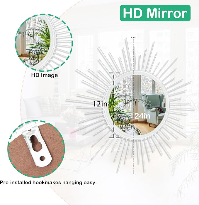 Mirrors for Wall Sunburst Decor Art Mirror Bohemian Home Round Modern Metal - Image 7