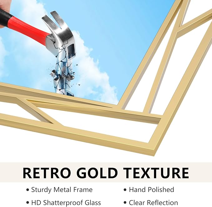 Brushed Gold Bathroom Mirror, Hang Horizontally or Vertically - Image 6