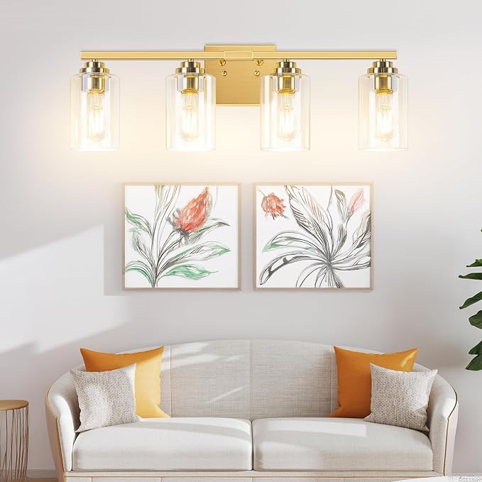 4-Light Bathroom Light Fixtures, Brushed Gold Vanity Lights, Classic Wall Lamp - Image 9