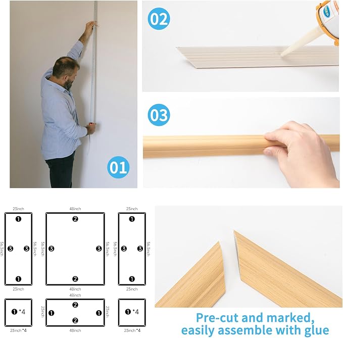 Art3d Pre-Cut Wall Molding Set of 6 pcs, Ready-to-Assemble Wainscoting Panels - Image 6