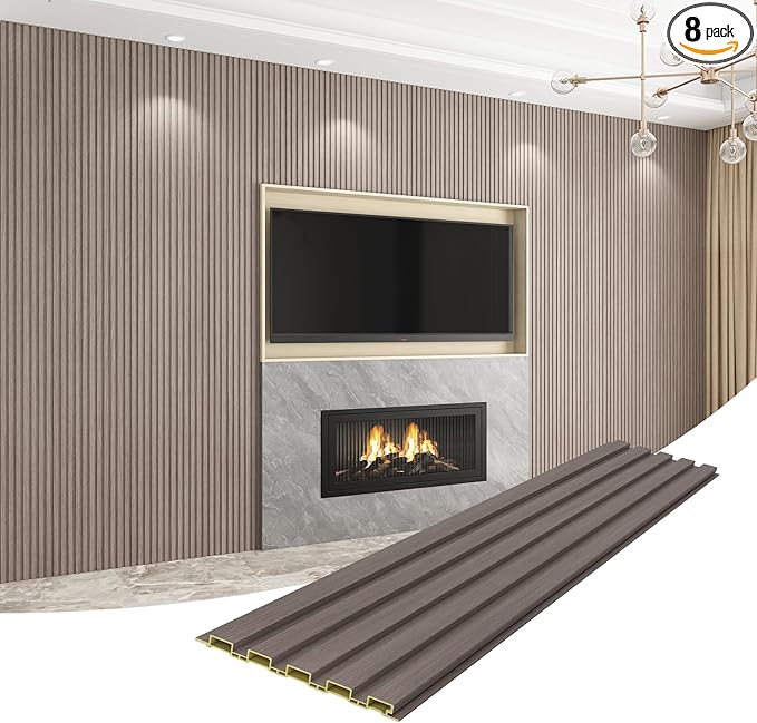 8-Pack WPC Wall Panels 108’’ x 6.3’’ 3D Slat Wall Panel Acoustic Wall Paneling by Unknown