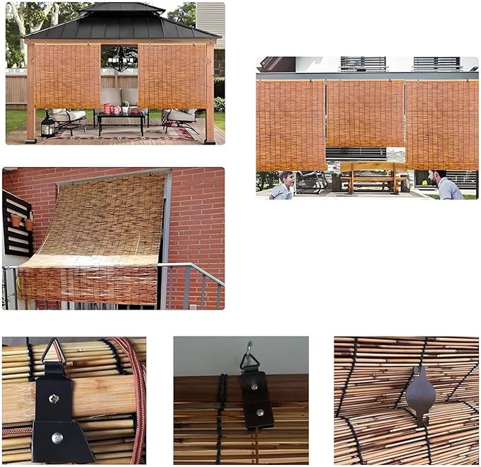 Bamboo Blinds for Patio, Outdoor Bamboo Roll up Shades, Waterproof Cordless - Image 6
