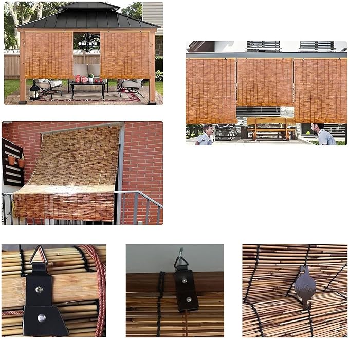 Bamboo Blinds for Patio, Outdoor Bamboo Roll up Shades, Waterproof Cordless - Image 6