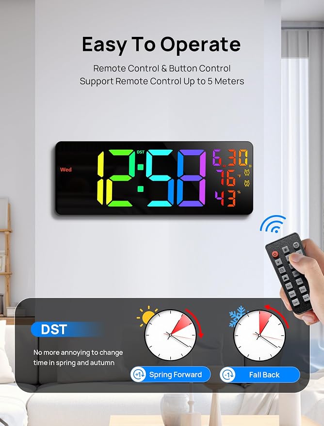 MASHI 17.3" Large Digital Wall Mount Clock, Digital Clock - Image 6