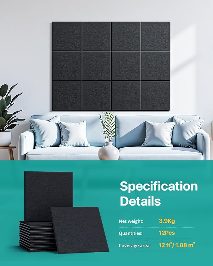 Soundsbay Mass Loaded Vinyl, Soundproof Wall Panels Self-Adhesive, 12 Pack - Image 2