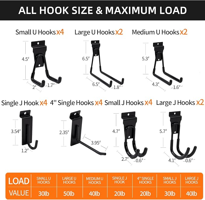 Slatwall Accessories 22 PCS Heavy Duty Garage Hooks Slatwall Panel Hooks Slat - Image 4