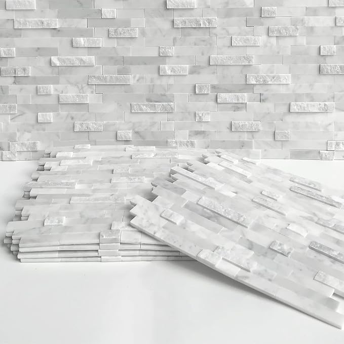 SUNWINGS 5-Sheet Peel and Stick Mosaic Natural 3D Stone Self Adhesive Marble - Image 3