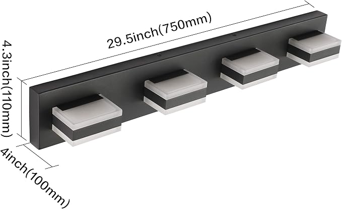 SOLFART Black Bathroom Light Fixtures 4 Lights Bathroom Vanity Light LED Vanity - Image 5
