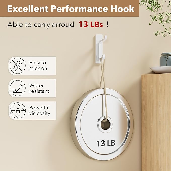 pickpiff 12 Pack Wall Hooks for Coat and Towel: 13LB Strong Adhesive Door - Image 2